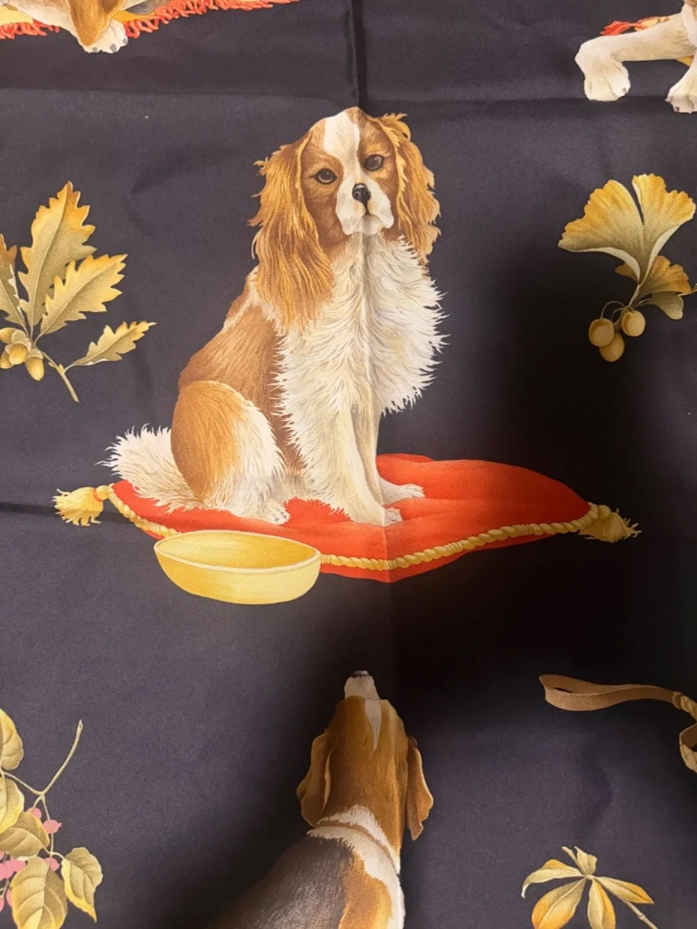 Vintage Salvatore Ferragamo 100% Silk Scarf – Dog Print – Red & Black – Made in